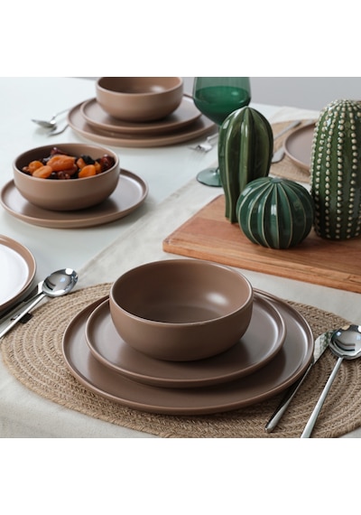 Keramika Nordic Mat Toprak Taupe Yemek Takımı 18 Parça 6 Kişilik 977