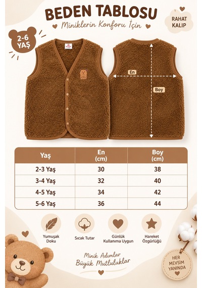 Beniizle Ayıcık Detaylı Unisex Peluş Yelek Kahverengi