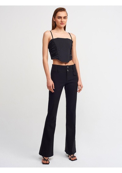 Dilvin 20129 Büzgülü Detaylı Askılı Crop Top-siyah-619 Siyah