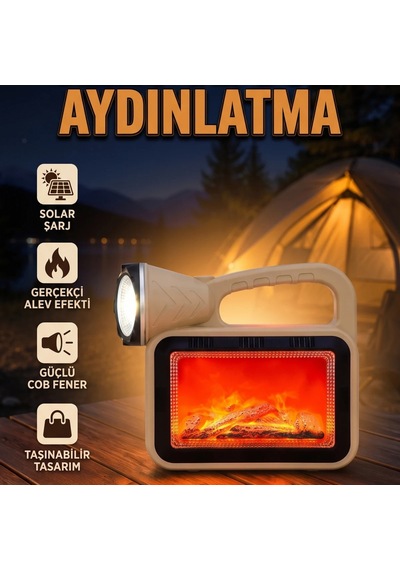 Alev Efektli Solar Lamba Cob Işıklı Taşınabilir Bahçe Ve Kamp Aydınlatma