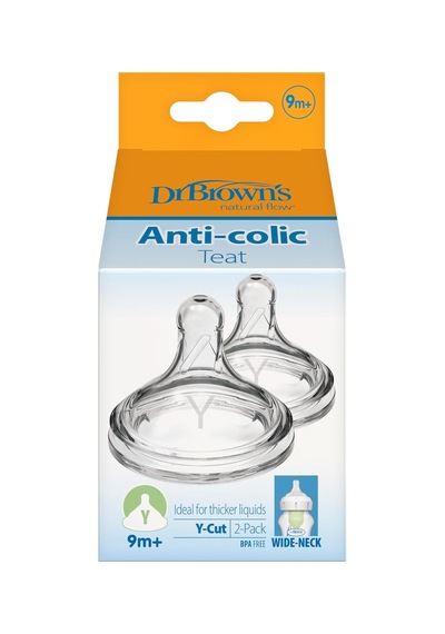 Dr. Brown's Y Kesim Geniş Ağız Silikon Biberon Emziği, İkili Paket