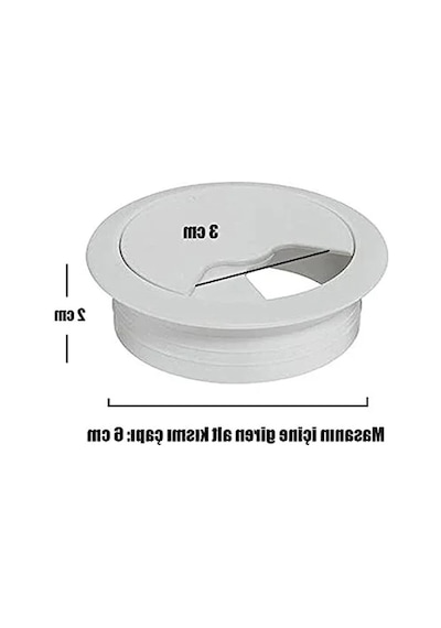 Masa Kapağı İçin Kablo Kanalı Deliği Kapağı, Beyaz Renk, 6 Cm Boyut