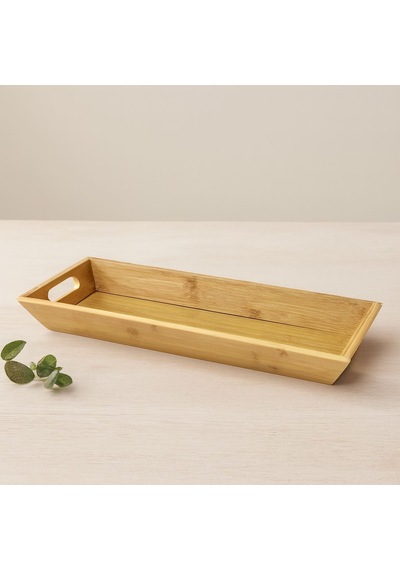 Bambu Ahşap Sunum Tepsisi 16x40x4 Cm Çift Kulplu Açık Mavi