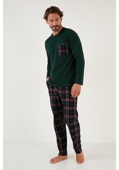 Buratti Ekoseli Cepli Beli Lastikli % 100 Pamuk Regular Fit Erkek Pijama Takımı 6572001 Yeşil