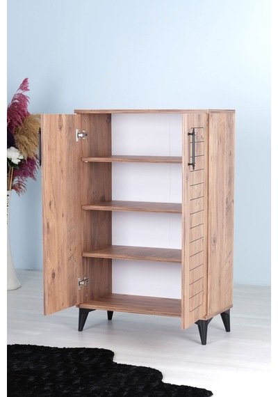 Luna 2 Kapaklı 4 Bölmeli Modern Ayakkabılık - Çam Desenli 70x10