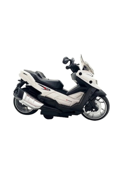 Işıklı Ve Sesli Sürtmeli Metal Oyuncak Motor 14 Cm Diecast Maket Motosiklet Xmax Scooter Beyaz Çok Renkli