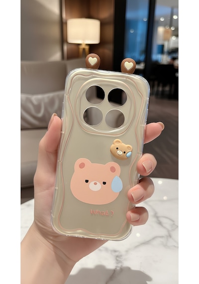 Redmi Note 14 Pro Plus İçin Uyumlu Sevimli Şaşkın Ayıcık Figürlü Dalgalı Kenarlı Tasarım Kılıf