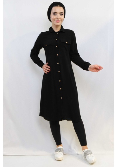 İbrahim Burak Etiler Collection Moda Çizgi Tunik Gömlek Siyah