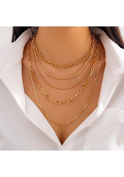 Girift Vintage Aeris 5 Adet Zincir Kolye Seti Gold
