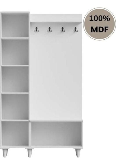 Menekşe Mdf Raflı Askılıklı Ayaklı Tasarım Portmanto Ayakkabılık Krem