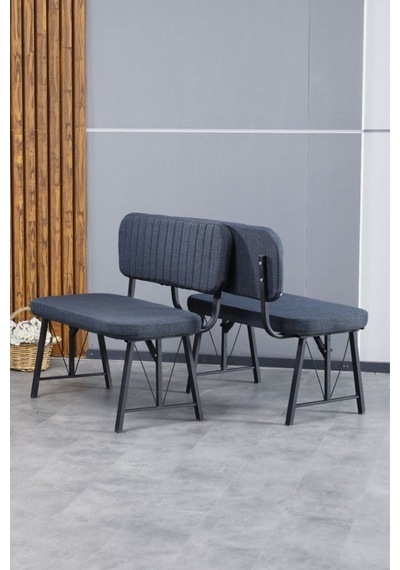 Hayat Serisi Mutfak, Yemek, Bahçe, Kafe, Modern Bench, Puf, 2 Adet - Lacivert Lacivert