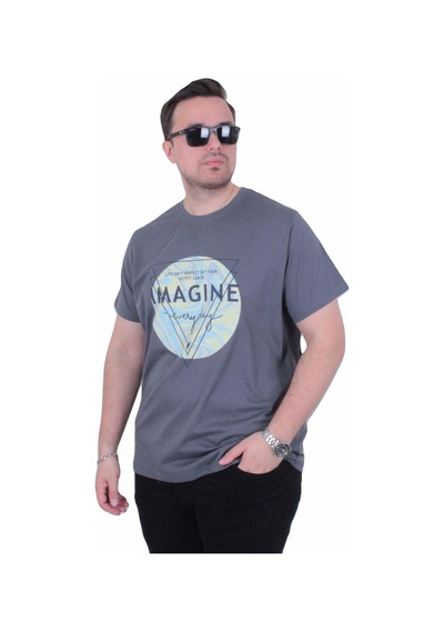 Moc Grande Mocgrande Erkek Büyük Beden Sıfır Yaka Tişört Imagine 26132 Fume