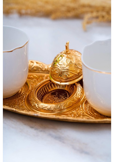 Acar Syt-012406/12 Ayla 2 Kişilik Tepsili Sunum Kahve Fincanı Takımı - 90 Ml Beyaz - Gold