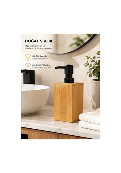 Bamboo Kare Sıvı Sabunluk Doğal Bambu, Siyah Pompalı, Yeniden Doldurulabilir Banyo & Mutfak Sabun Ve Losyon Dispenseri