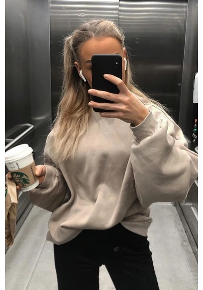 Madmext Madmext MG1559 Bisiklet Yaka Basic Kadın Sweatshirt - Bej