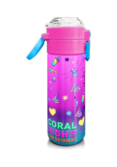 Coral High Kids Pembe Turkuaz Kulaklık Paten Desenli Pipetli Ve Direkt İçim Çelik Termos 500 Ml 31955 Turkuaz