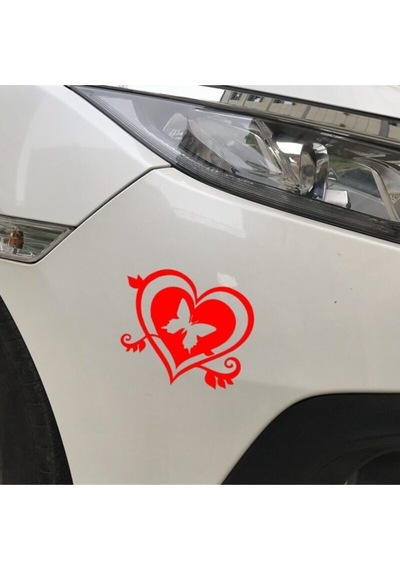 Kelebek Ve Kalp Tasarım Oto Sticker Kırmızı 15 15 Cm