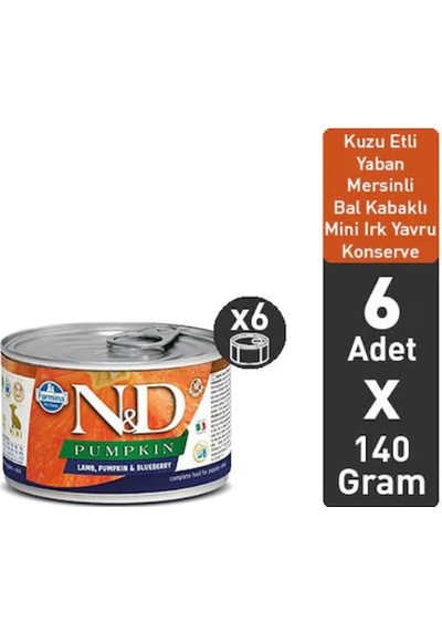 N&D Tahılsız Kuzu Etli Bal Kabaklı & Yaban Mersinli Konserve Yavru Köpek Maması 6 x 140 G