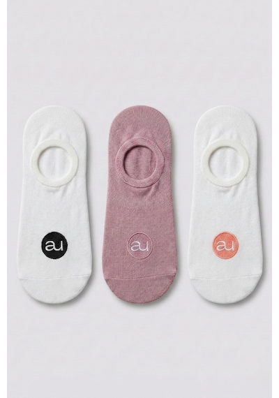 Allunique Penye Pamuk 3'lü Koyu Pembe Asorti Görünmez Sneaker Çorap Pembe - Beyaz