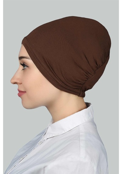 Altobeh Hazır Pratik Geçmeli Lastikli Tesettür Bone - Çikolata