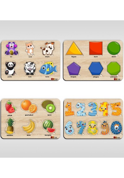 Bk Toys Çocuklar Için Ahşap Figürlü Eğitici-Öğretici Yapboz 4’Lü