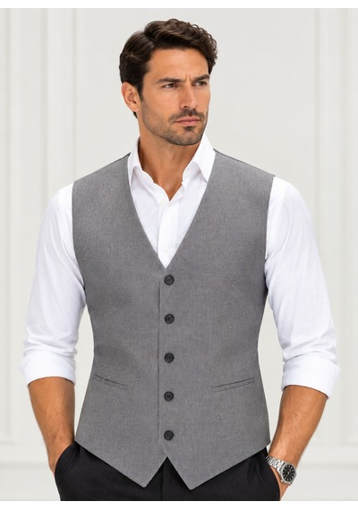 Mentor Regalo Erkek Yelek V Yaka Gri Mini Balıksırtı Flanel 56106