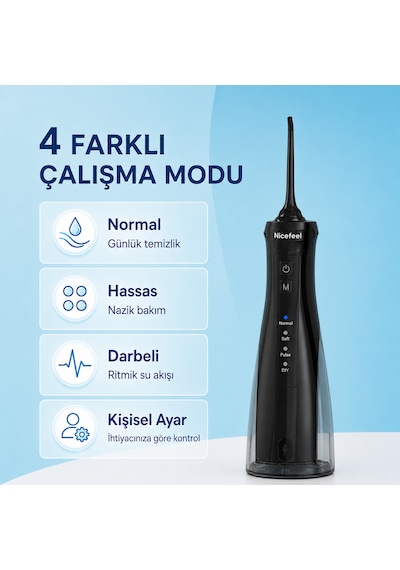 Npo Nicefeel Fc5610 Şarjlı Taşınabilir Ağız Duşu 4 Modlu 280 Ml Ipx7 Diş Teli Ve Protez Bakımı Siyah