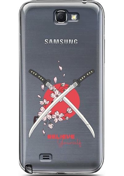 Samsung Uyumlu Note 2 Sakura Sword Tasarımlı Süper Şeffaf Telefon Kılıfı Çok Renkli