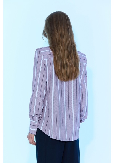 Sagaza Studio Ss6060 Vatkalı Çizgili Gömlek Bordo