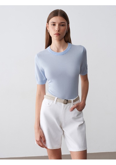 Dilvin 10872 Lyocell Karışımlı Minimal Bluz-açık Mavi