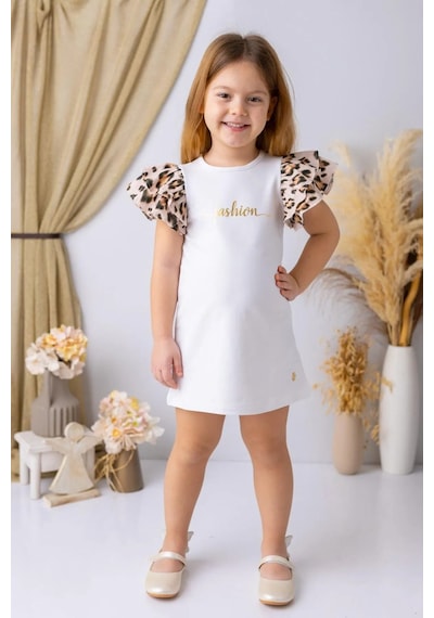 Minigimin Cicileri Miniğimin Cicileri Kolları Leopar Volanlı Fashion Kız Çocuk E... Beyaz