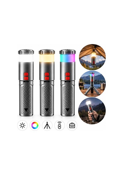 Exeo Şarjlı Kamp Feneri Teleskopik Lamba Rgb Led Işık Kumandalı 10000 Mah Powerbank Özellikli Gümüş