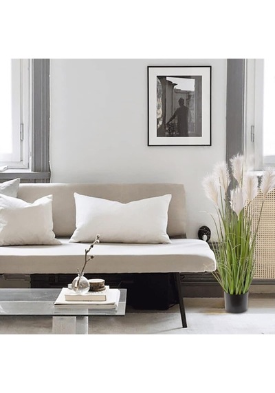 Yapay Çiçek Saksılı Salon Bitkisi Beyaz Püskül Grass Panpas