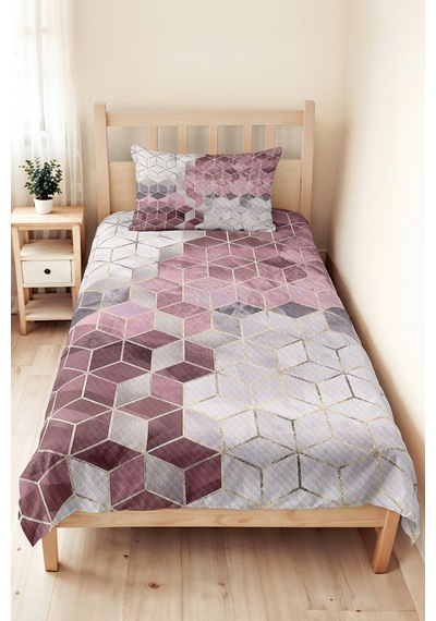 Pudra Geometrik Modern Genç Odası Tek Kişilik Pike Takımı-gri Altın 160x220 Cm Kapitone Yatak Örtüsü Narin Çiy Sarmalı