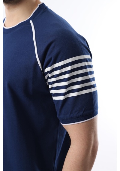 Madmext Lacivert Baskılı Reglan Kol Erkek Şort T-shirt Takımı E7306