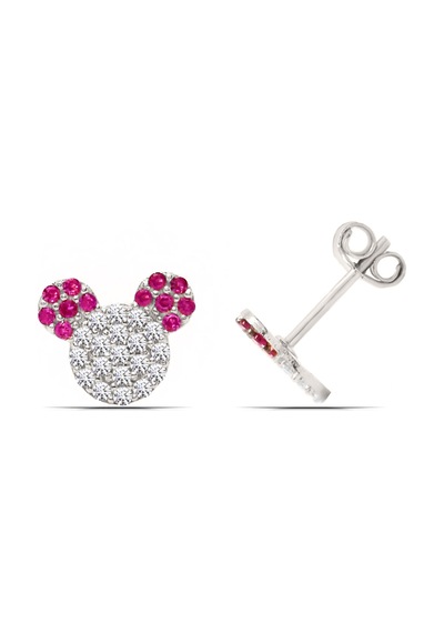 Kız Çocuk Mickey Mause 925 Ayar Gümüş Küpe Çok Renkli