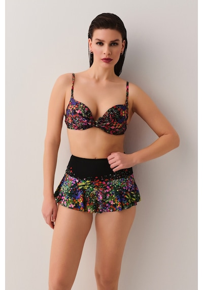 Suwen Garden Etekli Bikini Alt Sb2535511061106 Siyah Çiçek Desenli