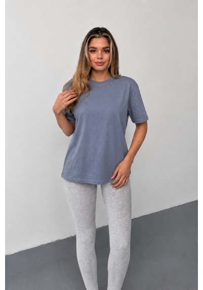 Stilera Kadın Oversize Basic Kısa Kollu Bisiklet Yaka Düz Tişört Gri