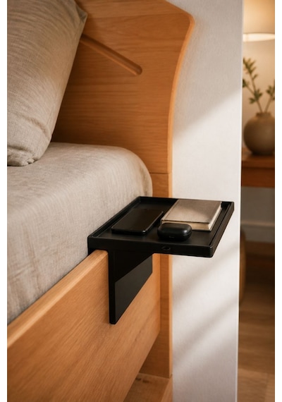Modern Yatak Kenarı Organizer Rafı Çok Amaçlı Telefon, Kahve Ve Aksesuar Standı siyah