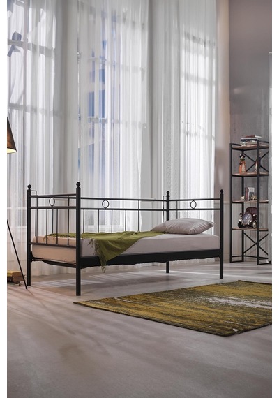 Alpas Metal Sofa Sedir 90x200 Siyah Ahşap Latalı