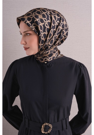Armine İpek Eşarp 2027 Kış - 9638-06 Siyah Sarı Twill