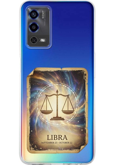 Oppo A55 İle Uyumlu Burç Kartları Terazi Tasarımlı Şeffaf Silikon Kılıf Şeffaf