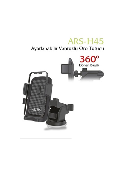 Auris H45 Boy Ayarlı Vantuzlu Araç İçi Telefon Tutucu Siyah