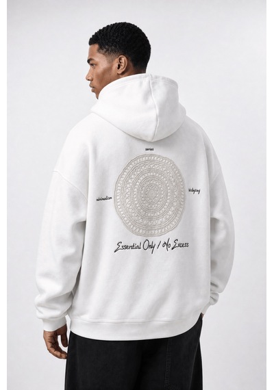 Respire Erkek Essentials Nakışlı Oversize Hoodie Ekru