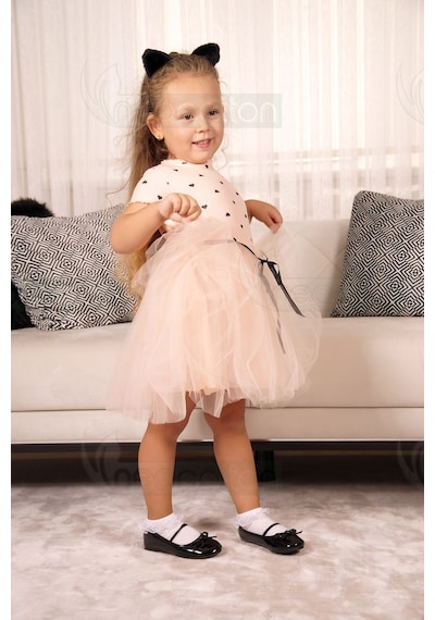 Kız Bebek-çocuk Kısa Kollu Doğum Günü Ve Özel Günler İçin Kalpli Tüllü Astarlı Elbise Kısakol-somon Somon Kız Bebek-çocuk Kısa Kollu Doğum Günü Ve Özel Günler İçin Kalpli Tüllü Astarlı Elbise Kısakol-somon Somon
