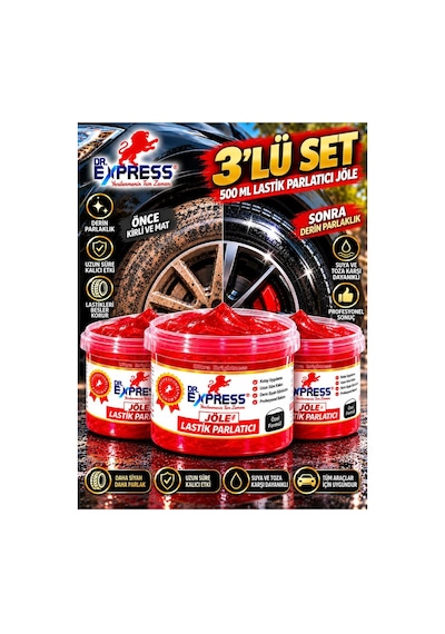 Premium Lastik Parlatıcı Jöle 500 Ml Parlak Görünüm Uzun Süre Etkili Yeniler Reçel Parlatıcı Fırçalı 3'lü Set Suya Dayanaıklı - 935569727
