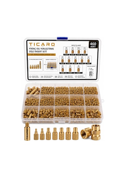 Tıcaro 460 Adet Pirinç Insert Somun Seti, M2 M2.5 M3 M4 M5 M6, Isıl Yerleştirme Diğer
