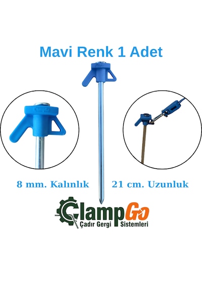 Clampgo Sert Zemin Çadır-tente-tarp Kazığı 8 Mm Kalınlığında 21 Cm Uzunluğunda 1 Adet Mavi