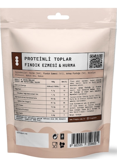 Fropie Proteinli Meyve Topları - Antep Fıstığı Kaplı & Fındık Ezmeli 80 G