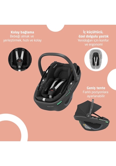 Maxi-Cosi Coral 360 Dönebilir Isofix Bazalı 2'si Bir Arada Ana Kucağı ve Oto Koltuğu Essential Graphite